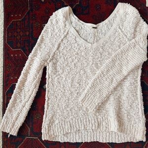 Free People Songbird Boulce Knit Raglan‎ Sleeve Cream V-Neck Sweater Size Small